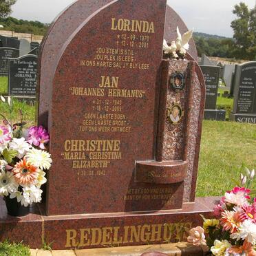 REDELINGHUYS Johannes Hermanus 1943-2009 &amp; Maria Christina Elizabeth 1942- :: REDELINGHUYS Lorinda 1970-2001