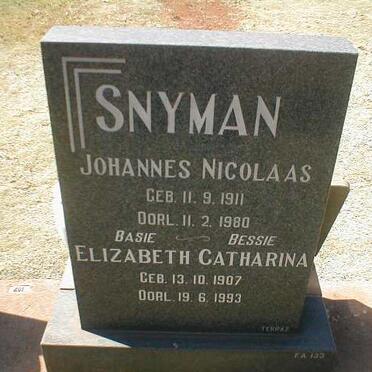 SNYMAN Johannes Nicolaas 1911-1980 &amp; Elizabeth Catharina 1907-1993