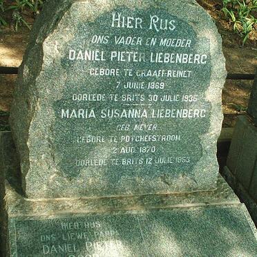 LIEBENBERG Daniel Pieter 1869-1935 &amp; Maria Susanna MEYER 1870-1953 :: ROOD Daniel Pieter 1926-1984