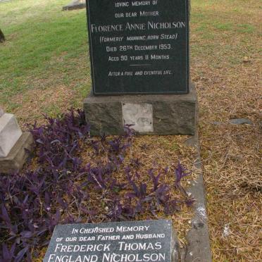 NICHOLSON Frederick Thomas England 1892-1965 :: NICHOLSON Florence Annie formerly MANNING nee STEAD -1953