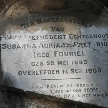 PRETORIUS Susanna Adriana nee FOURIE 1885-1909
