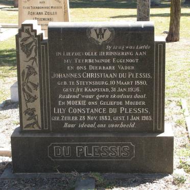 PLESSIS Johannes Christiaan, du 1880-1936 &amp; Lily  Constance ZEILER  1883-1965