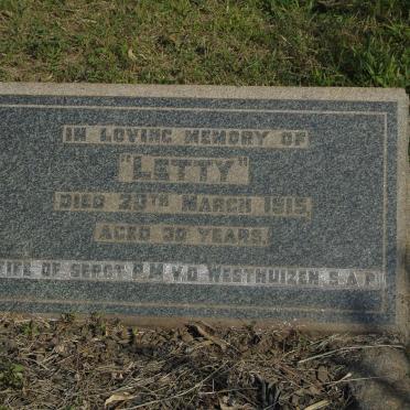 WESTHUIZEN Letty, van der  -1915