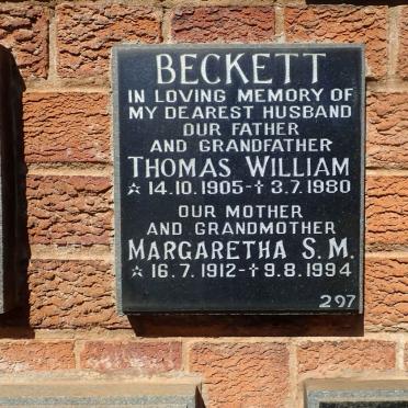 BECKETT Thomas William 1905-1980 &amp; Margaretha S.M. 1912-1994