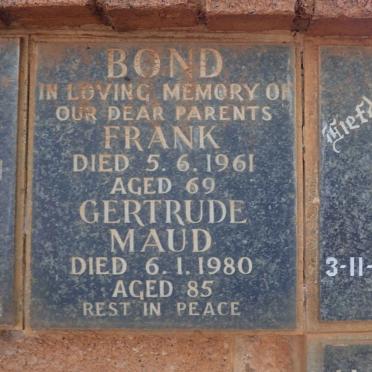 BOND Frank -1961 &amp; Gertrude Maud -1980