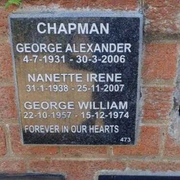 CHAPMAN George Alexander 1931-2006 &amp; Nanette Irene 1938-2007 :: CHAPMAN George William 1957-1974