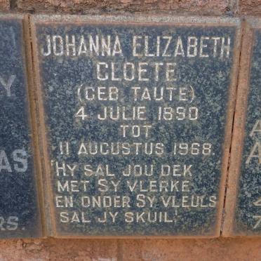 CLOETE Johanna Elizabeth nee TAUTE 1890-1968