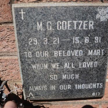 COETZER M.G. 1921-1991
