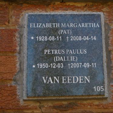 EEDEN Elizabeth Margaretha, van 1928-2008 :: VAN EEDEN Petrus Paulus 1950-2007