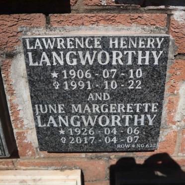 LANGWORTHY Lawrence Henery 1906-1991 &amp; June Margerette 1926-2017