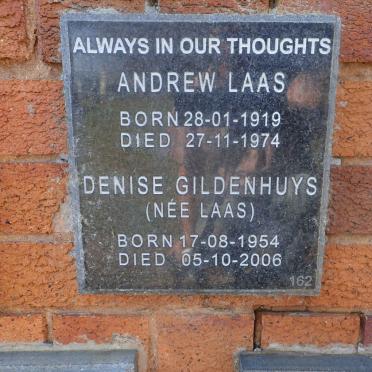 LAAS Andrew 1919-1974 :: GILDENHUYS Denise nee LAAS 1954-2006