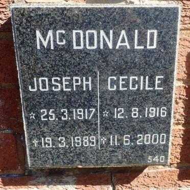 MCDONALD Joseph 1917-1989 &amp; Cecile 1916-2000
