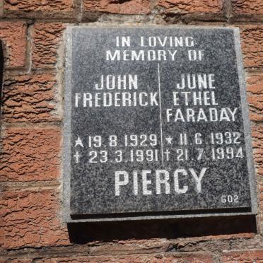 PIERCY John Frederick 1929-1991 &amp; June Ethel Faraday 1932-1994