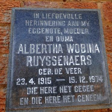RUYSSENAERS Albertha Wobina nee DE VEER 1915-1974