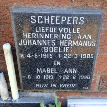 SCHEEPERS Johannes Hermanus 1915-1985 &amp; Mabel Ann 1919-1986