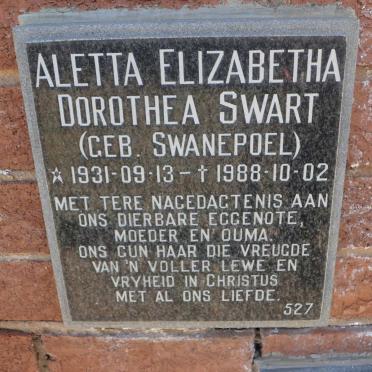 SWART Aletta Elizabetha Dorothea nee SWANEPOEL 1931-1988