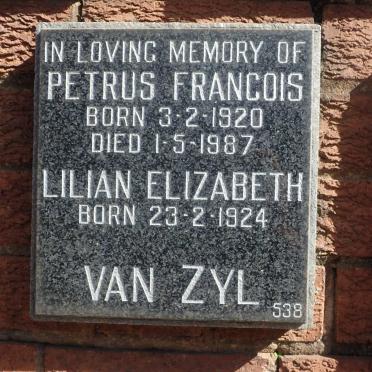 ZYL Petrus Francois, van 1920-1987 &amp; Lilian Elizabeth 1924-