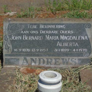 ANDREWS John Bernard 1878-1957 &amp; Maria Magdalena Alberta 1899-1978