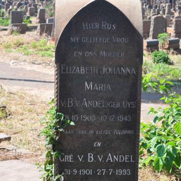 ANDEL Gre v.B., van 1901-1993 &amp; Elizabeth Johanna Maria UYS 1903-1943