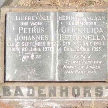 BADENHORST Petrus Johannes 1892-1970 & Gertruida Petronella 1893-1955