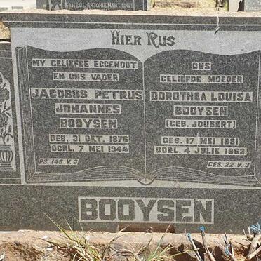 BOOYSEN Jacobus Petrus Johannes 1876-1944 &amp; Dorothea Louisa nee JOUBERT 1881-1962