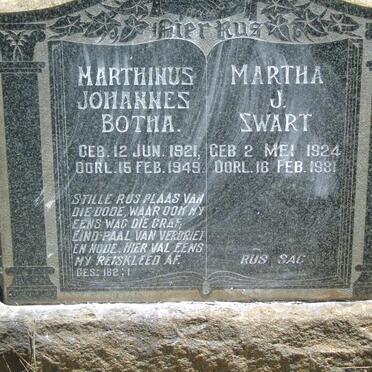 BOTHA Marthinus Johannes 1921-1949 & Martha J. SWART 1924-1981