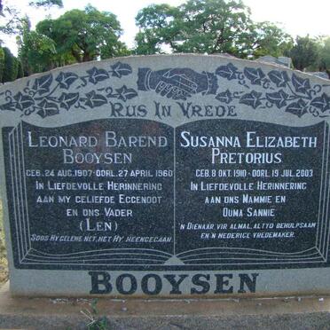 BOOYSEN Leonard Barend 1907-1960 &amp; Susanna Elizabeth PRETORIUS 1910-2003
