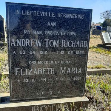 BOTHA Andrew Tom Richard 1912-1992 &amp; Elizabeth Maria 1914-2007