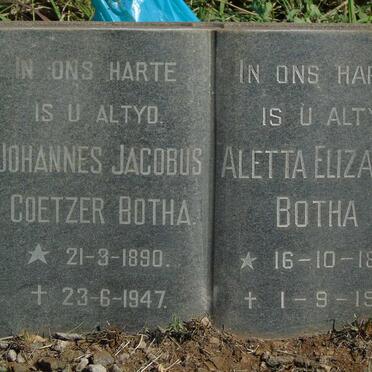 BOTHA Johannes Jacobus Coetzer 1890-1947 & Aletta Elizabeth 1892-1974