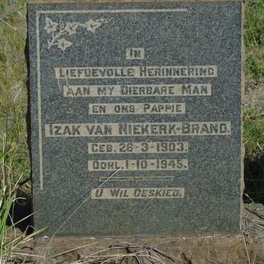 BRAND Izak, VAN NIEKERK 1903-1945