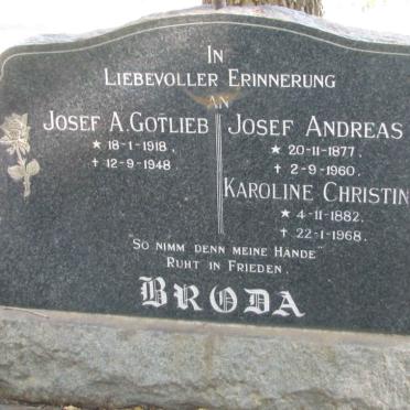 BRODA Josef Andreas 1877-1960 &amp; Karoline Christine 1882-1968 :: BRODA Josef A. Gotlieb 1918-1948