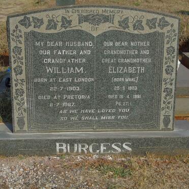 BURGESS William 1903-1967 &amp; Elizabeth WAHL 1903-1981