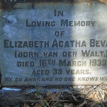 BEVAN Elizabeth Agatha nee VAN DER WALT -1939