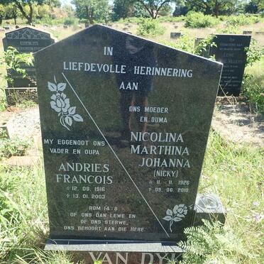 DYK Andries Francois, van 1916-2003 &amp; Nicolina Marthina Johanna 1926-2010