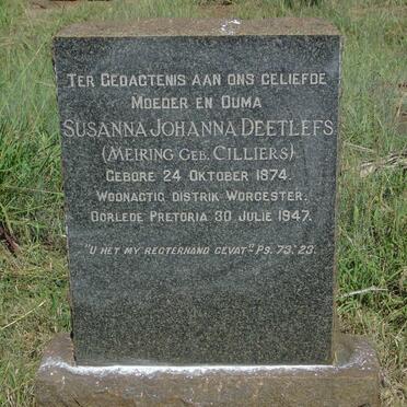 DEETLEFS Susanna Johanna voorheen MEIRING nee CILLIERS 1874-1947