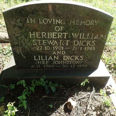 DICKS Herbert William Stewart 1901-1985 &amp; Lilian JOHNSTON 1909-1992