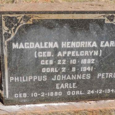 EARLE Philippus Johannes Petrus 1880-1943 &amp; Magdalena Hendrika APPELGRYN  1882-1941