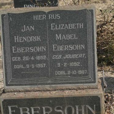 EBERSOHN Jan Hendrik 1892-1957 & Elizabeth Mabel JOUBERT 1892-1967