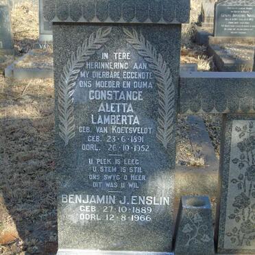 ENSLIN Benjamin J. 1889-1966 & Constance Aletta Lamberta VAN KOETSVELDT 1891-1952