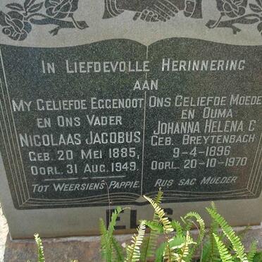 ELS Nicolaas Jacobus 1885-1949 &amp; Johanna Helena C. BREYTENBACH 1896-1970