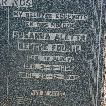 FOURIE Susanna Aletta Renché nee DU PLOOY 1866-1949