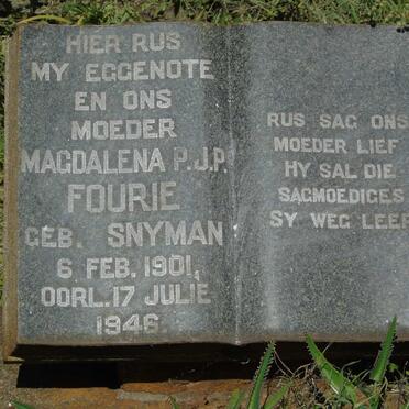 FOURIE Magdalena P.J.P. nee SNYMAN 1901-1946