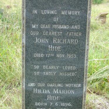 HIDE John Richard -1953 & Hilda Marion 1896-1965