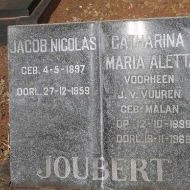 JOUBERT Jacob Nicolas 1897-1959 & Catharina Maria Aletta voorheen J.V. VUUREN nee MALAN 1888-1966