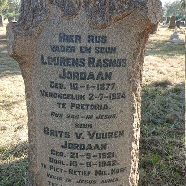JORDAAN Lourens Rasmus 1877-1924 :: JORDAAN Brits v. Vuuren 1921-1942