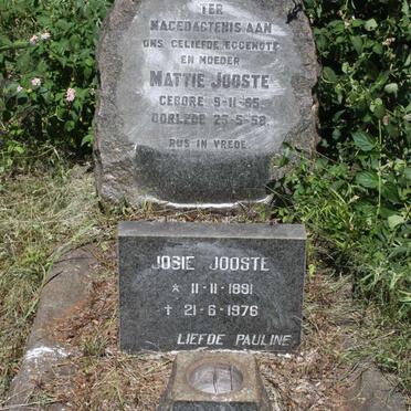JOOSTE Josie 1891-1976 &amp; Mattie 1995-1958