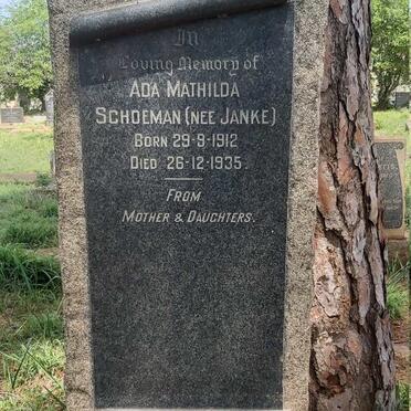 SCHOEMAN Ada Mathilda nee JANKE 1912-1935