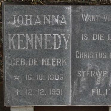 KENNEDY Johanna nee DE KLERK 1905-1991