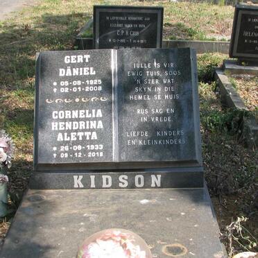 KIDSON Gert Daniel 1925-2008 &amp; Cornelia Hendrina Aletta 1933-2018