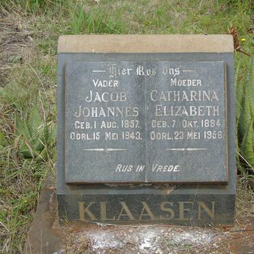 KLAASEN Jacob Johannes 1857-1943 &amp; Catharina Elizabeth 1894-1958